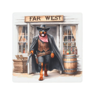 Impresión En Metal Alguacil de Rottweiler en la acuarela de Far West