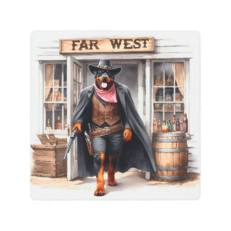 Impresión En Metal Alguacil de Rottweiler en la acuarela de Far West