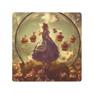 Impresión En Metal Alicia de Steampunk y pastelitos AI Generación de 