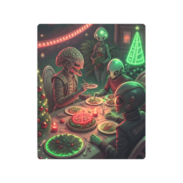 Impresión En Metal Alien Feast | Weird Sci-Fi Christmas Art (Anverso)