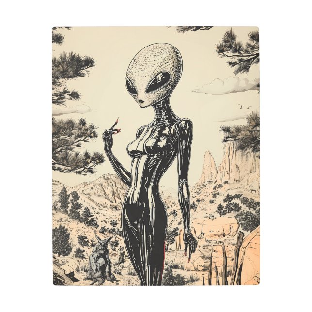 Impresión En Metal Alienígena de ciencia ficción Retro en un desierto (Anverso)