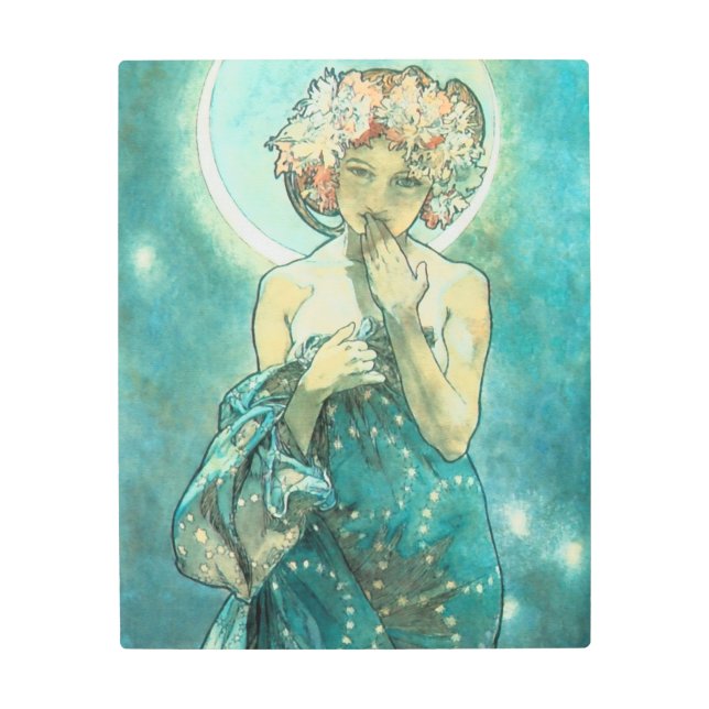 Impresión En Metal Alphonse Mucha Moonlight Clair De Lune Art Nouveau (Anverso)