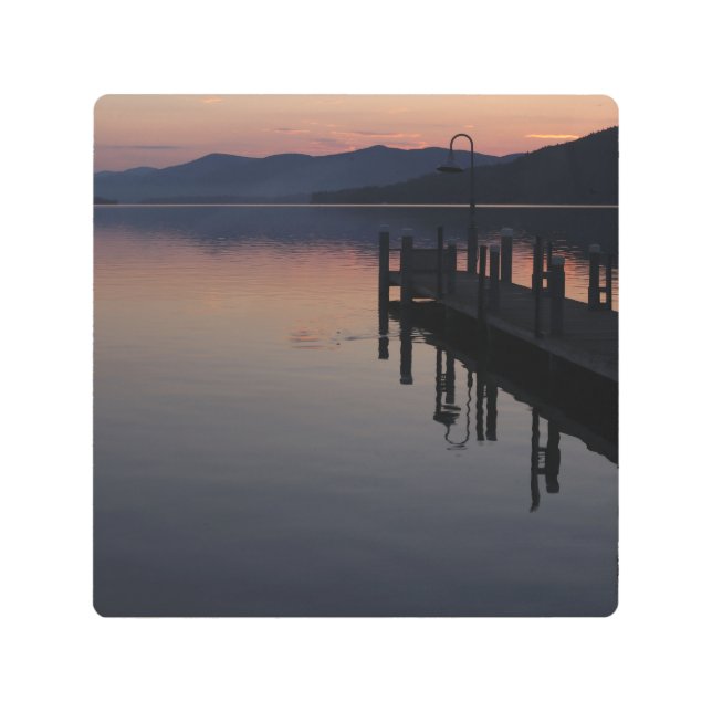 Impresión En Metal Amanecer en el muelle del lago George New York (Anverso)