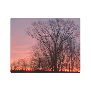 Impresión En Metal Amanecer Rojo Sobre Los Árboles De Invierno