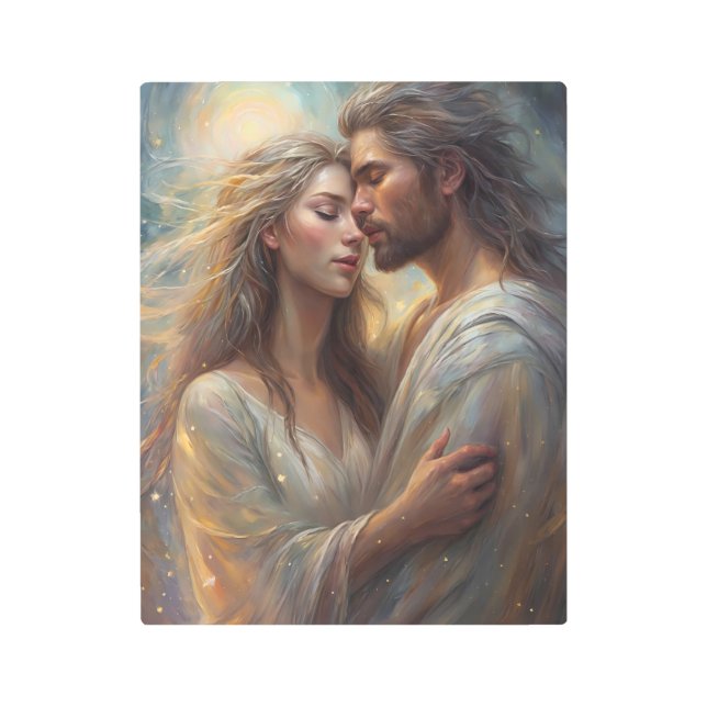 Impresión En Metal Amantes etéreos Soñosos Aceite Romántico Pintura A (Anverso)