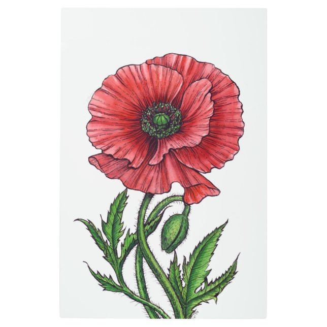 Impresión En Metal Amapola roja, acuarela y tinta (Anverso)