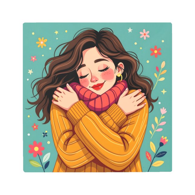 Impresión En Metal Amar a ti mismo | Chica abrazándose (Anverso)