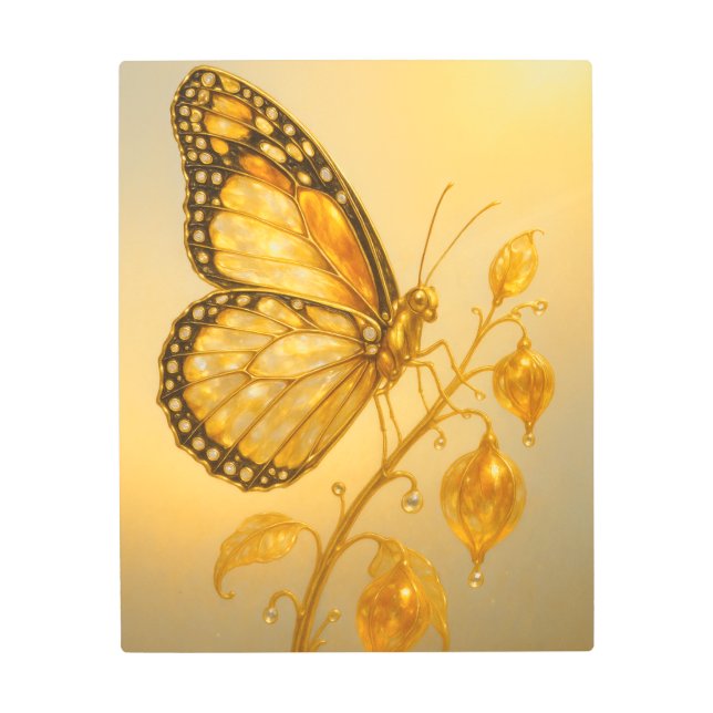 Impresión En Metal Amber Monarch Butterfly Luxury Metal Wall Art (Anverso)