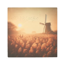 Impresión En Metal Amber Skies & Windmill Elegance Metal Print