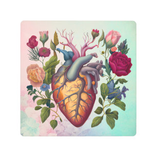 Impresión En Metal Anatomía médica vintage médica de flor cardíaca