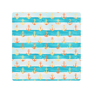 Impresión En Metal Anclajes abstractos: patrón de franja acuarela.