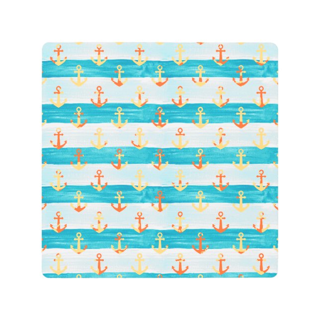 Impresión En Metal Anclajes abstractos: patrón de franja acuarela. (Anverso)