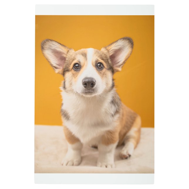 Impresión En Metal Animales de bebé más afectados | Retrato de Corgi  (Anverso)