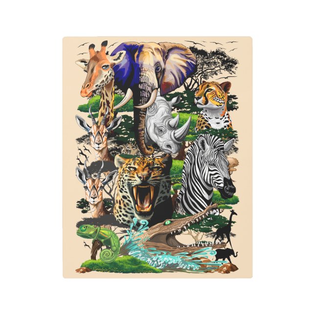 Impresión En Metal Animales salvajes de sabana africanos (Anverso)