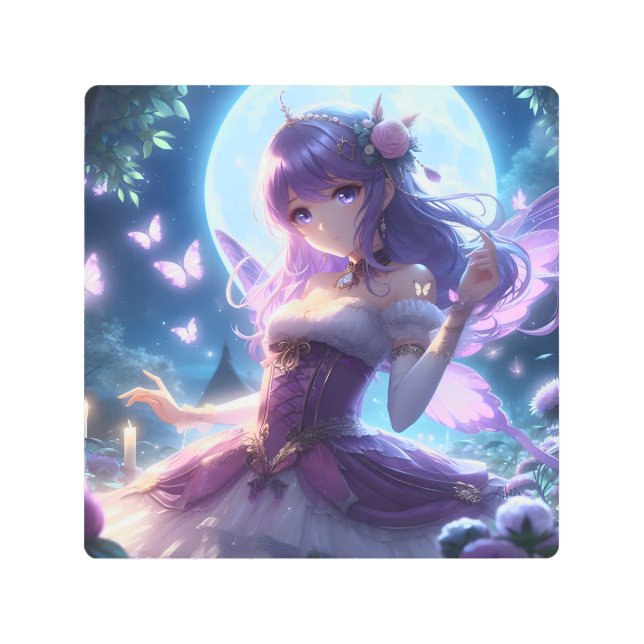 Impresión En Metal Anime Chica Violet Butterfly Wing Moon Fairy (Anverso)