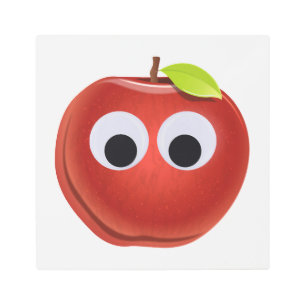 Impresión En Metal Apple, fruta roja con ojos de google - Personaliza