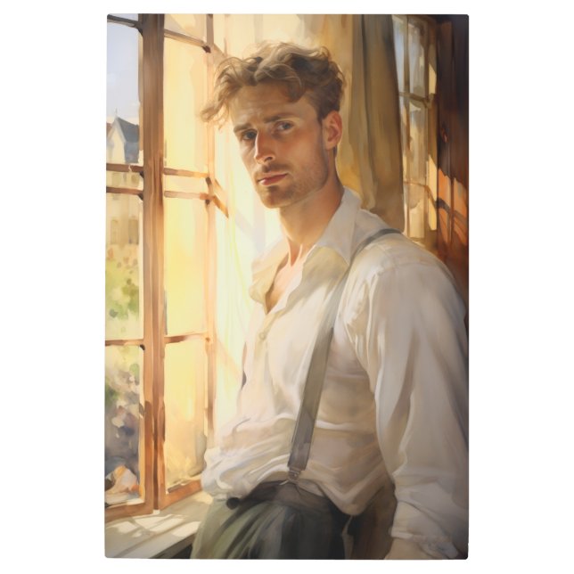 Impresión En Metal Apreciación encantadora: acuarela de hombre joven (Anverso)