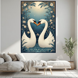 Impresión En Metal Aquamarine Blue Pond Art Nouveau Swan Couple's Vow