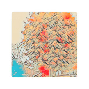 Impresión En Metal Árbol pintado con mosaico de arena