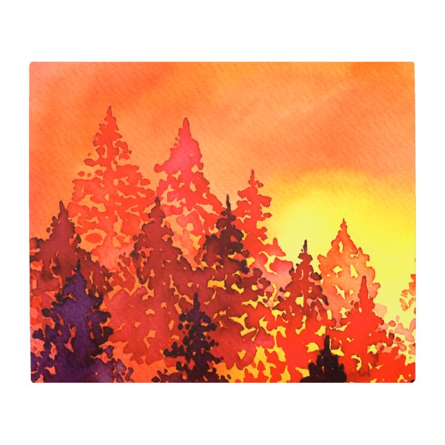 Impresión En Metal Árboles acuáticos de Sunset cálidos (Anverso)