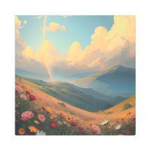 Arcoiris sobre campo de flores