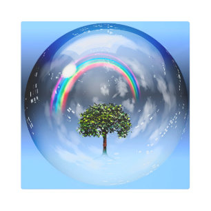 Impresión En Metal Arcoiris y árbol verde