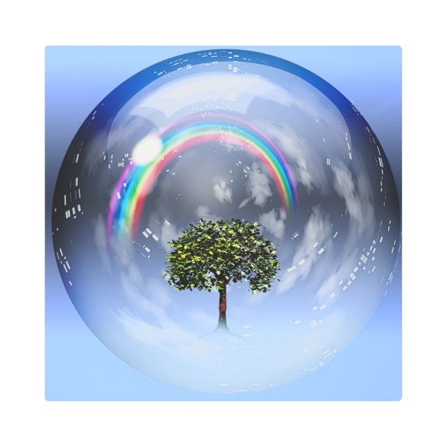 Impresión En Metal Arcoiris y árbol verde (Anverso)