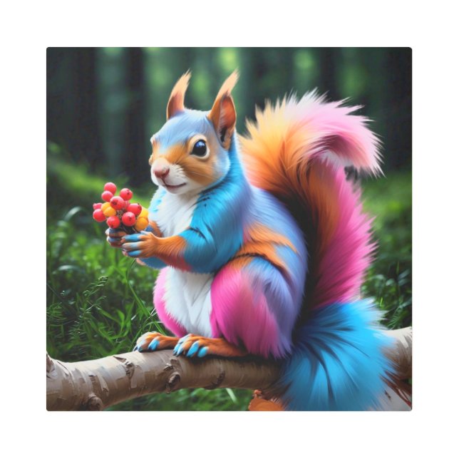 Impresión En Metal Ardilla Cuta En La Rama-19274 (Anverso)