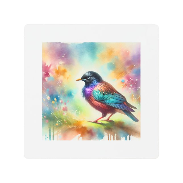 Impresión En Metal Asian glossy starling 050824AREF145 - Watercolor (Anverso)