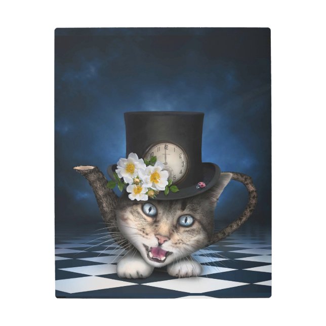 Impresión En Metal Asombrosa Alicia en un gato de tetera en el país d (Anverso)