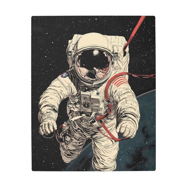 Impresión En Metal Astronauta de ciencia ficción retro a la deriva en (Anverso)