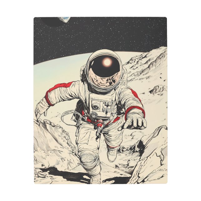 Impresión En Metal Astronauta de ciencia ficción retro en un osado es (Anverso)