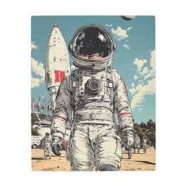 Impresión En Metal Astronauta de Ciencia Ficción Retro se prepara par