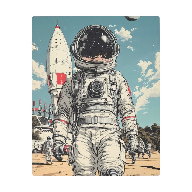 Impresión En Metal Astronauta de Ciencia Ficción Retro se prepara par (Anverso)
