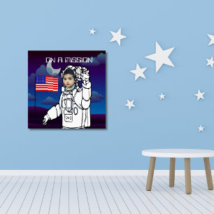 Impresión En Metal Astronauta En La Luna Niño Del Espacio Ultraterres