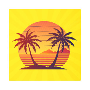 Impresión En Metal Atardecer con vector de palmeras-98803