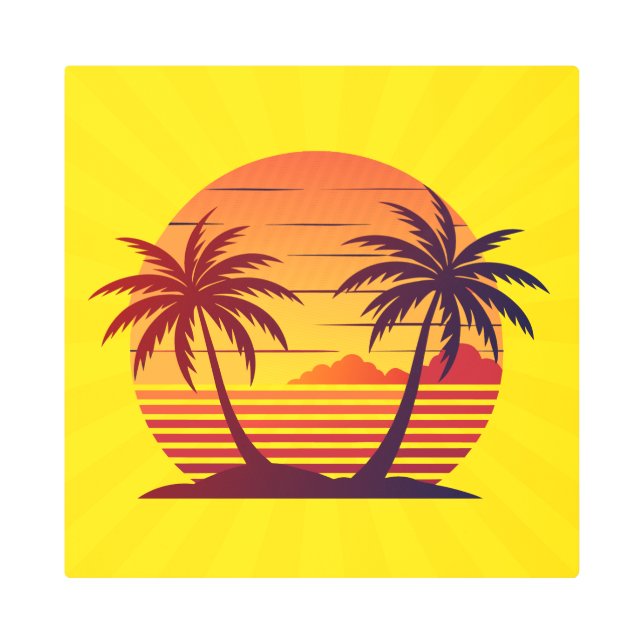 Impresión En Metal Atardecer con vector de palmeras-98803 (Anverso)