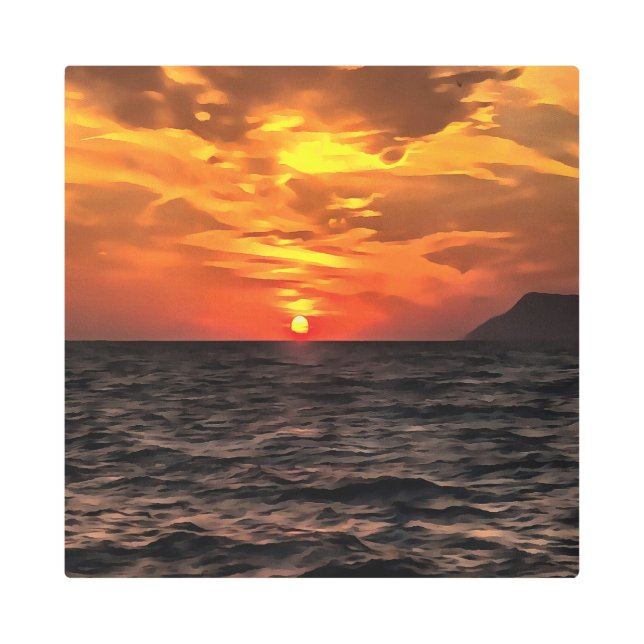 Impresión En Metal Atardecer Sobre El Paisaje Del Mar Egeo (Anverso)