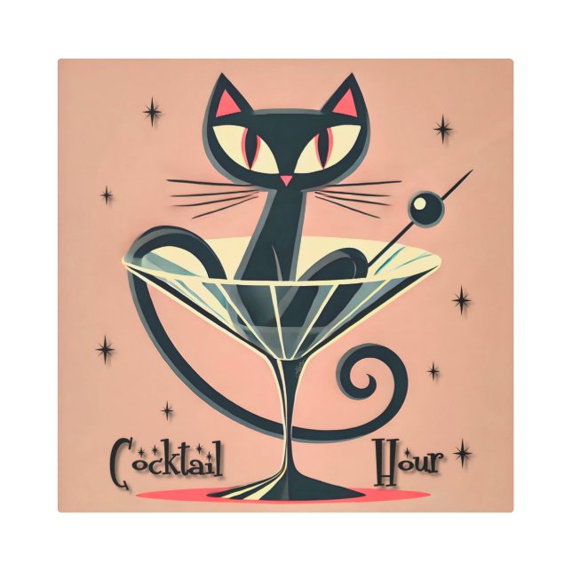 Impresión En Metal Atómico espacio futurista edad Black Cat Martini (Anverso)