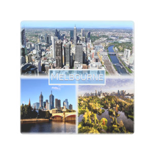 Impresión En Metal AU Melbourne - Centro Y Río Yarra - Línea Aérea