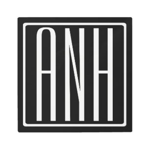 Impresión En Metal Audaz Monograma Moderno 3 Iniciales   Blanco sobre