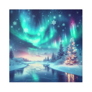 Impresión En Metal aurora borealis/Navidades/invierno