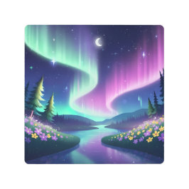 Impresión En Metal Aurora Dreams: Flowing River and Flower Field