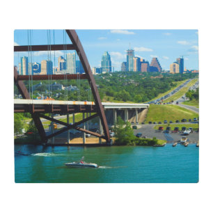 Impresión En Metal Austin, Texas Skyline con murciélagos sobre el lag