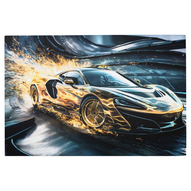 Impresión En Metal Auto deportivo negro brillante #6 (Anverso)