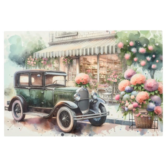 Impresión En Metal Autos Retro y Escenario Boutique Blooming (Anverso)