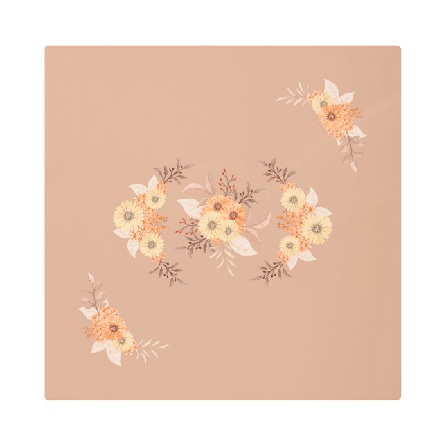 Impresión En Metal Autumn Bloom – Beige and Orange Floral Art (Anverso)