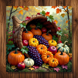 Impresión En Metal Autumn Harvest and Blessings Cornucopia 