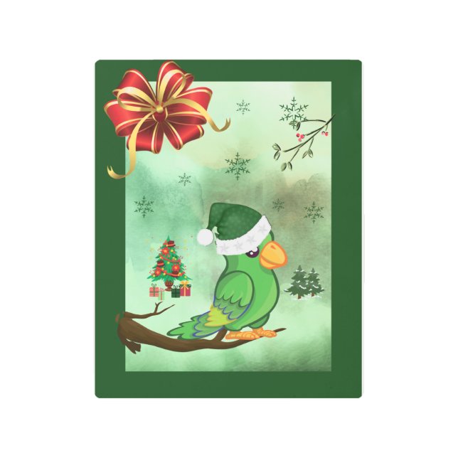 Impresión En Metal Ave navidad en Sombrero Verde (Anverso)