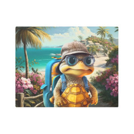Impresión En Metal Aventurous Cute Turtle con mochila,